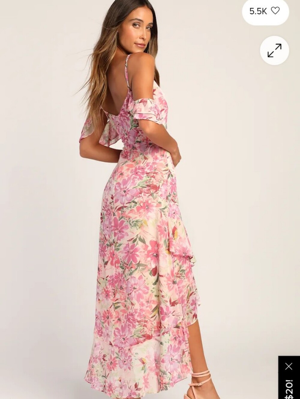 NWT Lulu's Floral Of Shoulder Chiffon Wrap Dress - Picture 10 of 11